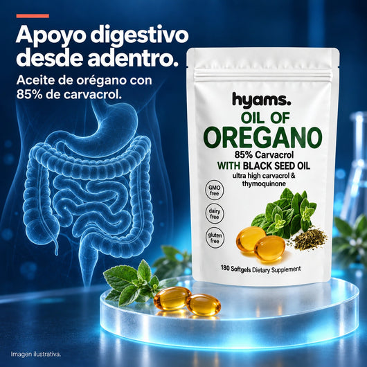 Hyams aceite de orégano: apoyo digestivo desde adentro. Imagen ilustrativa.