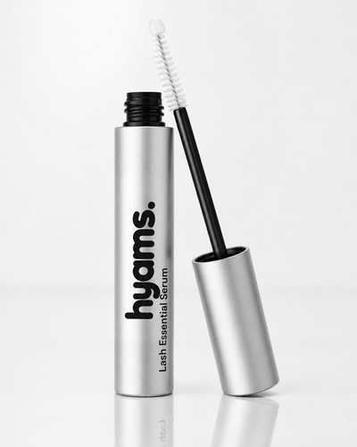 Hyams Lash Essential Serum tube and brush close up