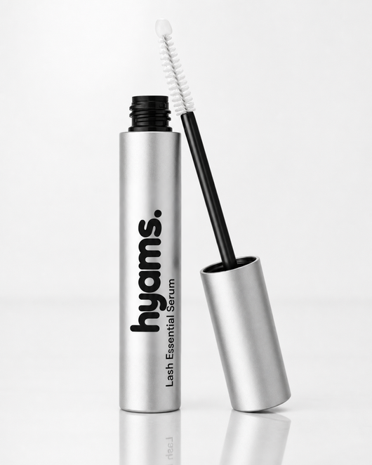 Hyams Lash Essential Serum tube and brush close up