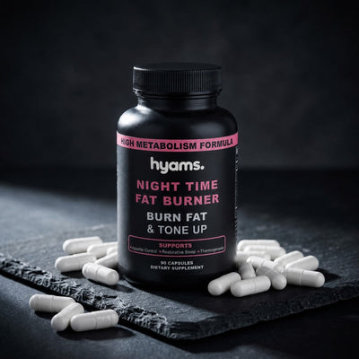 Night Time Fat Burner bottle with white capsules
